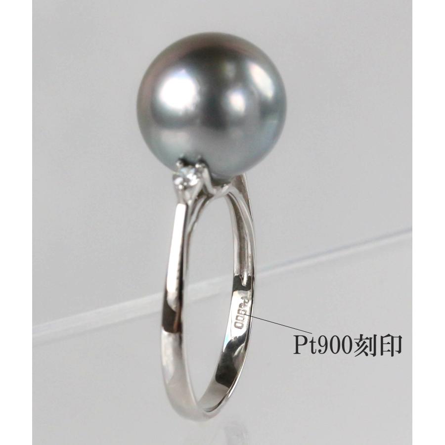 タヒチパール リング ダイヤモンド 黒真珠 プラチナ 指輪 グレー系