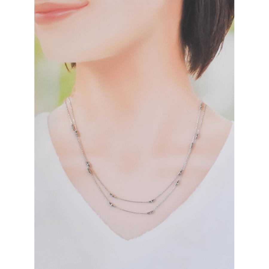K18WG ロングネックレス ミラーボール 80cm ホワイトゴールド 保証書付き 重ねづけ 普段使い シンプル レディース アクセサリーの画像