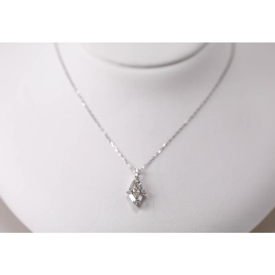 ダイヤモンド K18WG ネックレス 菱形 0.22ct 45cm アジャスター付き 小豆チェーン 4月 誕生石 安心の宝石保証書付き 送料無料の画像