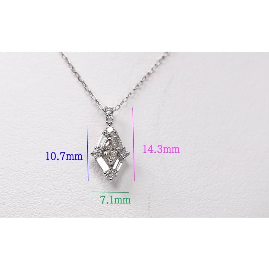 ダイヤモンド K18WG ネックレス 菱形 0.22ct 45cm アジャスター付き 小豆チェーン 4月 誕生石 安心の宝石保証書付き 送料無料の画像