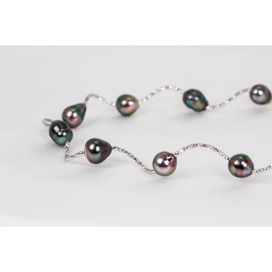 K18 タヒチパール ネックレスホワイトゴールド 黒真珠 ウェーブネックレス タヒチ真珠 レディース アクセサリー 宝石保証書付きの画像