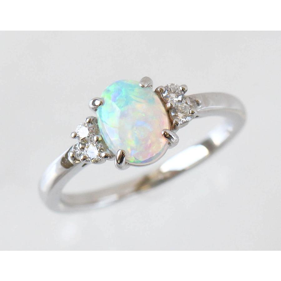 Pt900 オパール リング 0.63ct ダイヤモンド 0.13ct 12号 指輪 