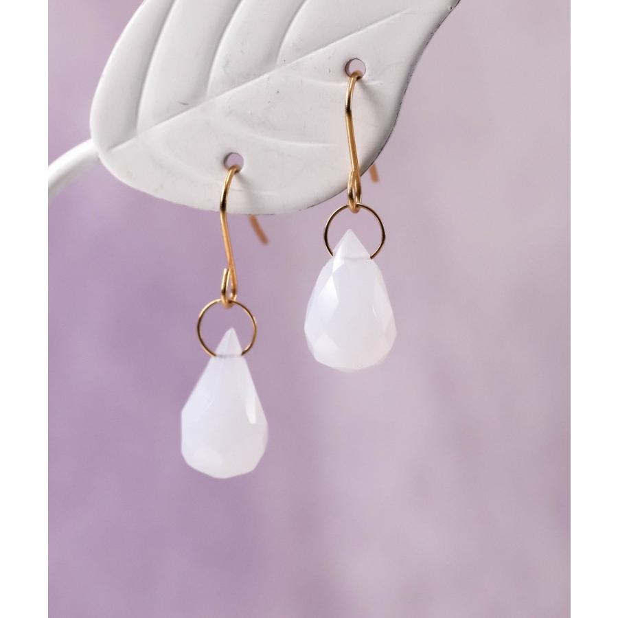 カルセドニー K18 ピアス ドロップ 白 ホワイト パワーストーン