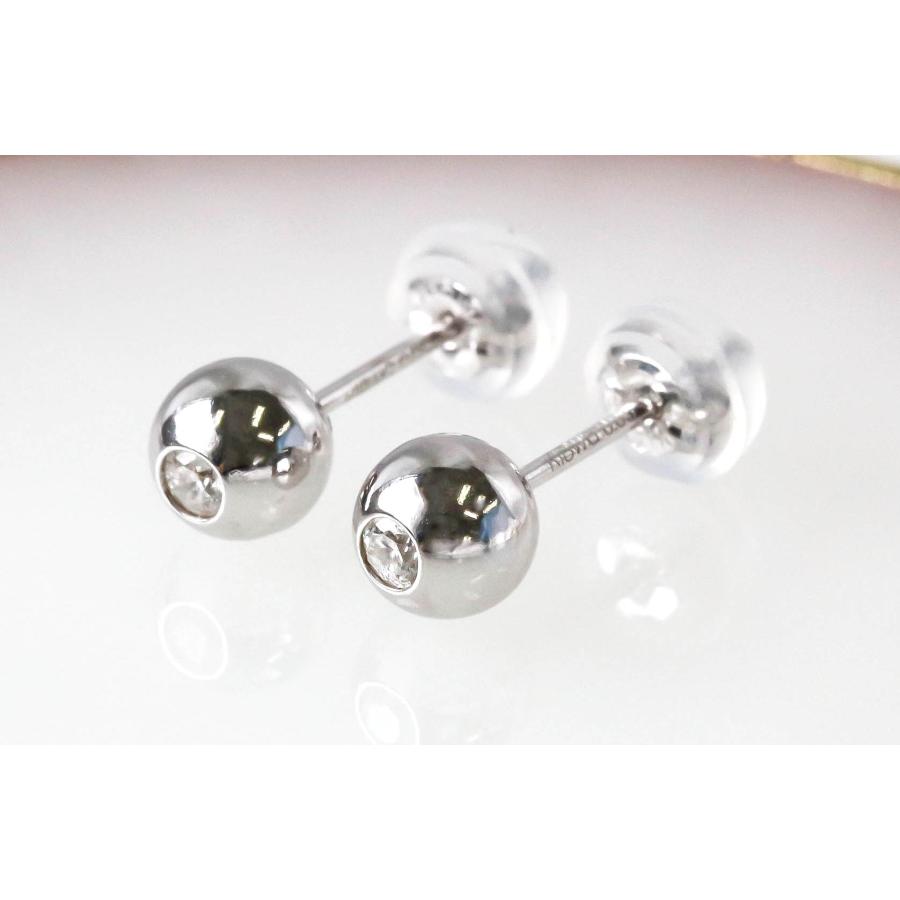 K18WG ダイヤモンド ピアス 丸玉 スタッドピアス 0.1ct ホワイト 