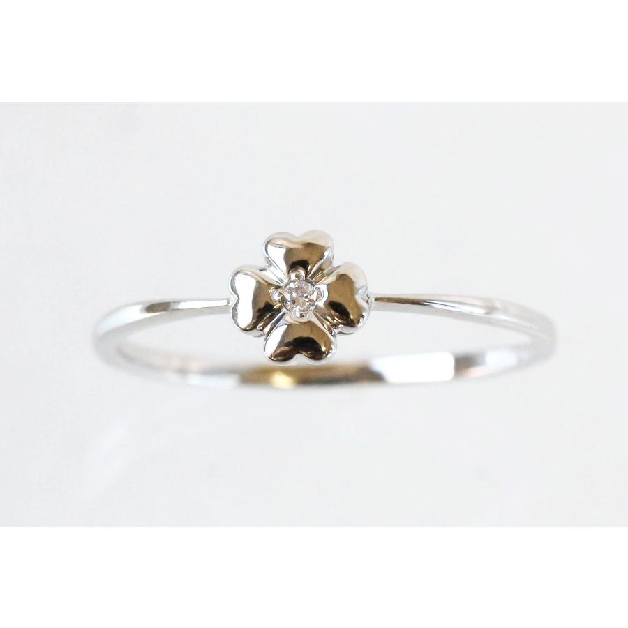 ダイヤモンド リング クローバー 指輪 四つ葉 11号 Pt900 0.01ct 4月