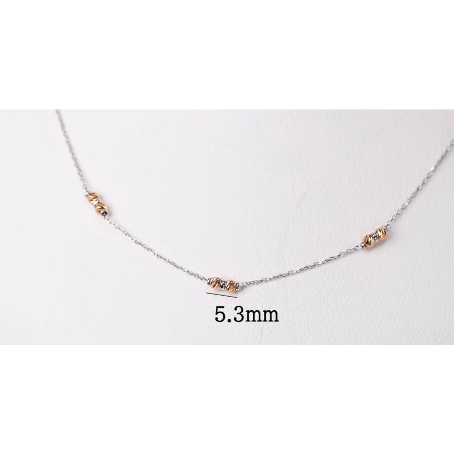 K18 ホワイトゴールド ピンクゴールド ネックレス ボール 小豆チェーン 40cm シンプル レディース アクセサリー 地金 宝石保証書付きの画像