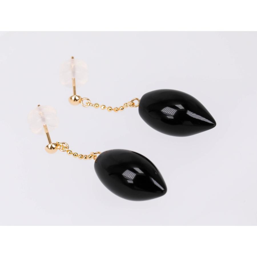 K18 オニキス ピアス ゴールド 揺れる ドロップ ブラック 保証書