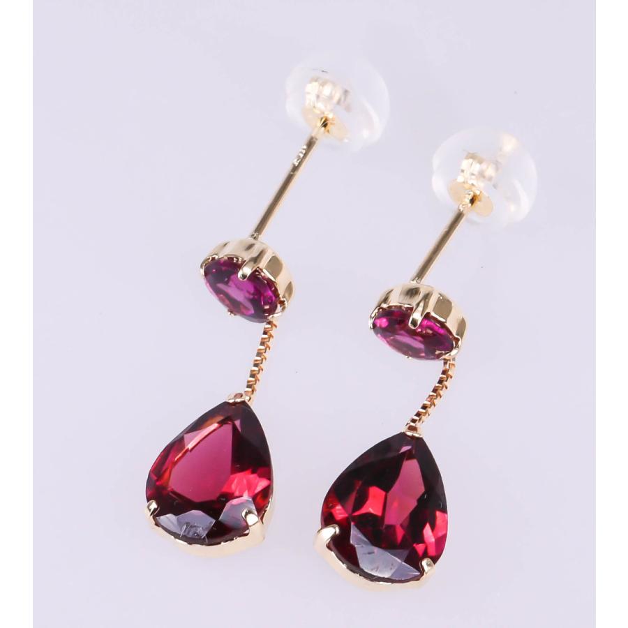 ロードライトガーネット ピアス K18YG 揺れる 1.50ct 1月誕生石 赤 レッド 安心の宝石保証書付き Rhodolite Garnet Earrings January birthstoneの画像
