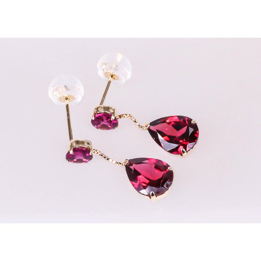ロードライトガーネット ピアス K18YG 揺れる 1.50ct 1月誕生石 赤 レッド 安心の宝石保証書付き Rhodolite Garnet Earrings January birthstoneの画像
