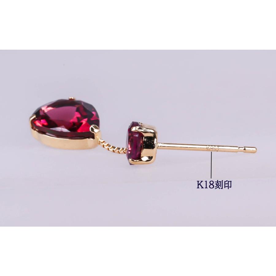 ロードライトガーネット ピアス K18YG 揺れる 1.50ct 1月誕生石 赤 レッド 安心の宝石保証書付き Rhodolite Garnet Earrings January birthstoneの画像