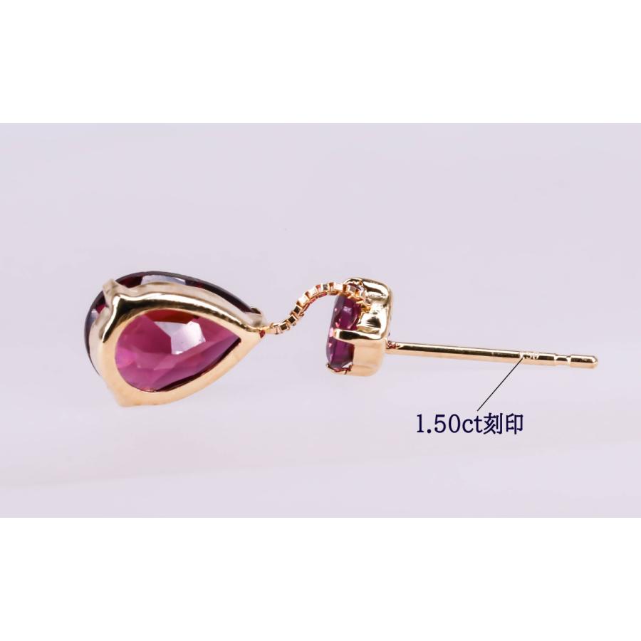 ロードライトガーネット ピアス K18YG 揺れる 1.50ct 1月誕生石 赤 レッド 安心の宝石保証書付き Rhodolite Garnet Earrings January birthstoneの画像