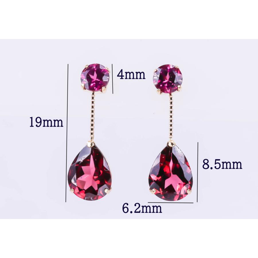 ロードライトガーネット ピアス K18YG 揺れる 1.50ct 1月誕生石 赤 レッド 安心の宝石保証書付き Rhodolite Garnet Earrings January birthstoneの画像