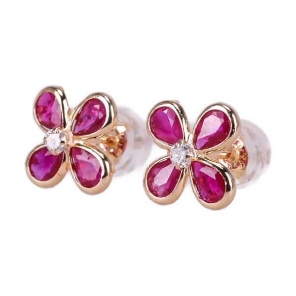 K18 ルビー ダイヤモンド ピアス 合計0.5ct フラワー K18 ルビー ダイヤモンド ピアス ゴールド 花 フラワーモチーフ