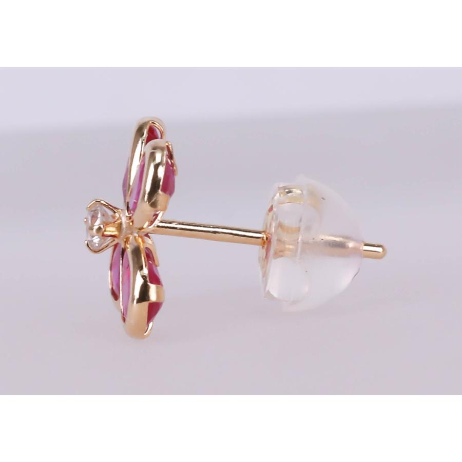 K18 ルビー ダイヤモンド ピアス ゴールド 花 フラワーモチーフ