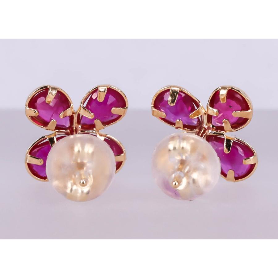 K18 ルビー ダイヤモンド ピアス ゴールド 花 フラワーモチーフ レディース アクセサリー 保証書付きの画像