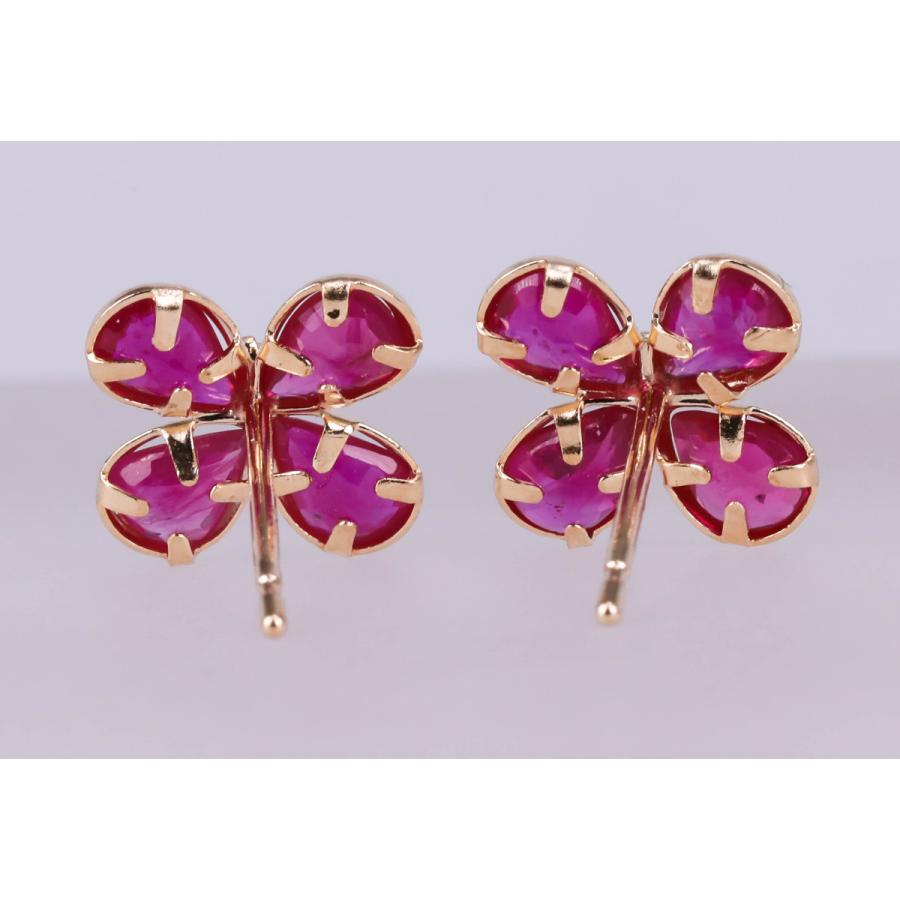 K18 ルビー ダイヤモンド ピアス ゴールド 花 フラワーモチーフ
