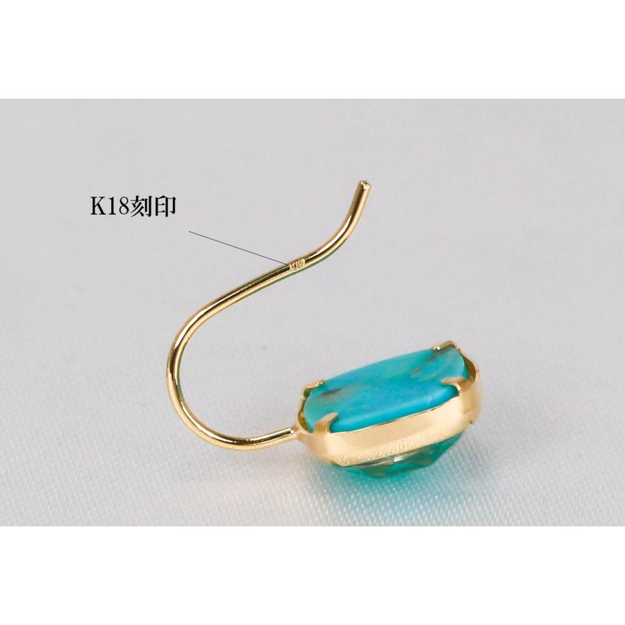 K18 ターコイズ フックピアス ゴールド クォーツ スクエア 12月誕生石 ブルー レディース アクセサリー 保証書付きの画像