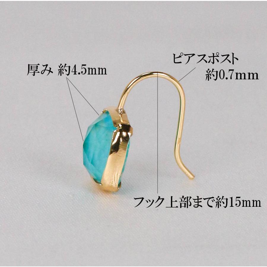 K18 ターコイズ フックピアス ゴールド クォーツ スクエア 12月誕生石 ブルー レディース アクセサリー 保証書付きの画像