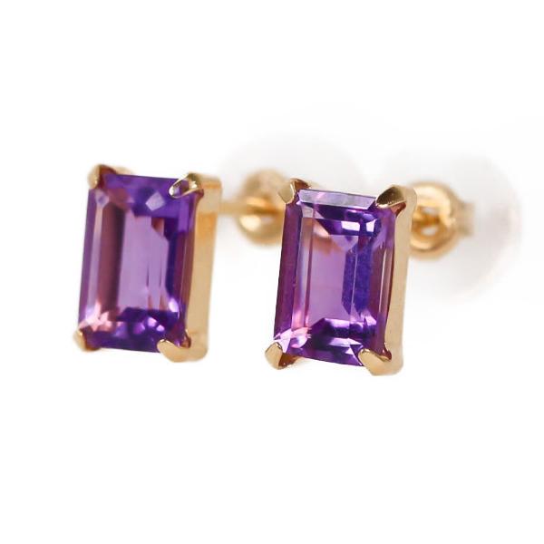 K18 アメジスト ピアス ゴールド 0.80ct 紫水晶 スクエア 2月誕生石