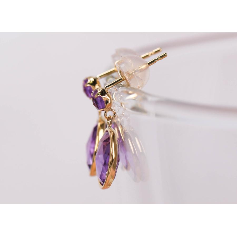K18 アメジスト ピアス ゴールド 揺れる ラウンド ２月誕生石 大粒 紫水晶 レディース アクセサリー プレゼント 保証書付きの画像