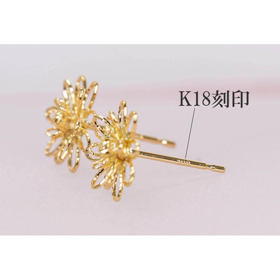 K18 イエローゴールド ピアス フラワー スタッドピアス ワイヤー