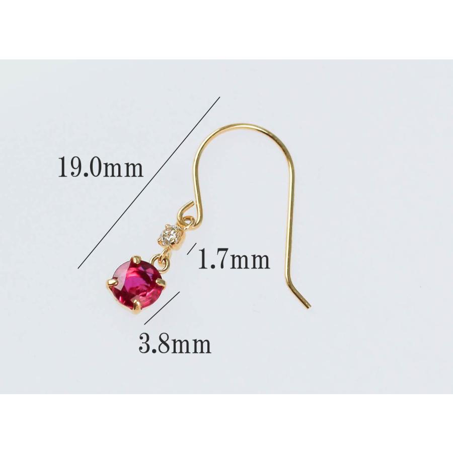 K18 ルビー ダイヤモンド ピアス ゴールド フック 揺れる 7月誕生石
