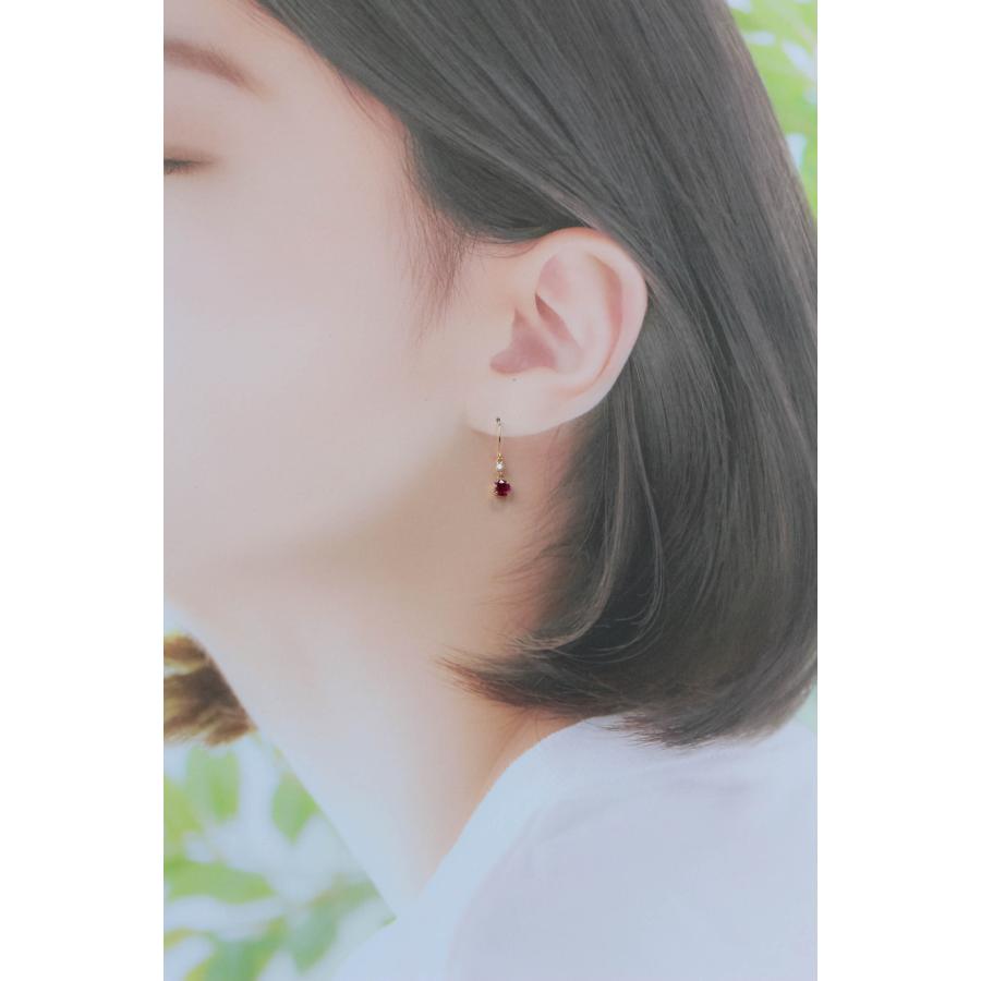 K18 ルビー ダイヤモンド ピアス ゴールド フック 揺れる 7月誕生石