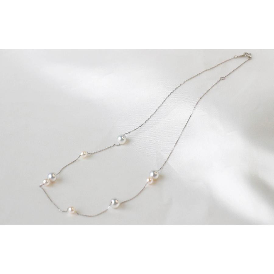 Pt850 あこや真珠 ステーションネックレス プラチナ アコヤパール グレー ホワイト ナチュラル 4mm 7mm 宝石保証書付き 日本産 アクセサリー プレゼントの画像