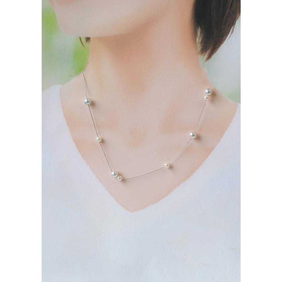 Pt850 あこや真珠 ステーションネックレス プラチナ アコヤパール グレー ホワイト ナチュラル 4mm 7mm 宝石保証書付き 日本産 アクセサリー プレゼントの画像