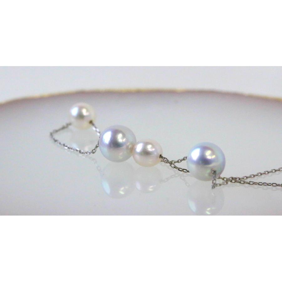 Pt850 あこや真珠 ステーションネックレス プラチナ アコヤパール グレー ホワイト ナチュラル 4mm 7mm 宝石保証書付き 日本産 アクセサリー プレゼントの画像
