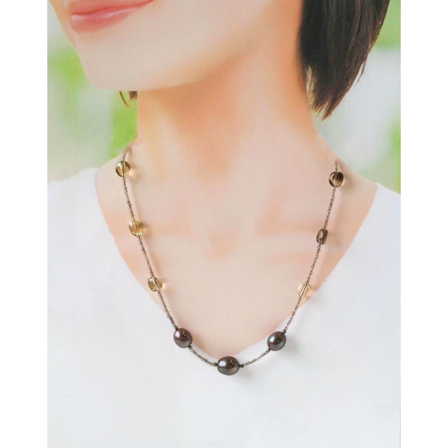 真珠 パール スモーキークォーツ ネックレス シルバー 淡水真珠 ブラウン 宝石保証書付き 上品 アクセサリー プレゼントの画像