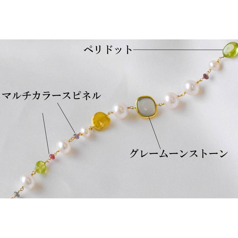 淡水パール ペリドット ロングネックレス 真珠 グレームーンストーン オニキス ロングネックレス 62cm アクセサリー プレゼント 宝石保証書付きの画像