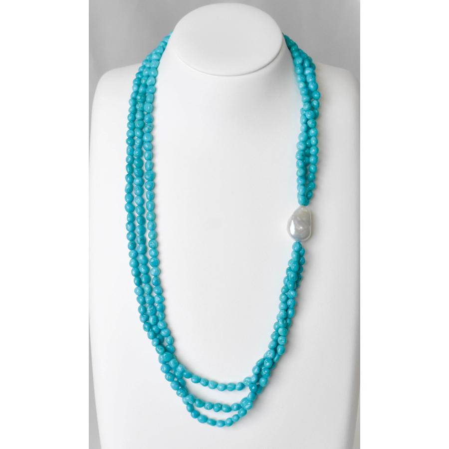 3連パールネックレストルコ石