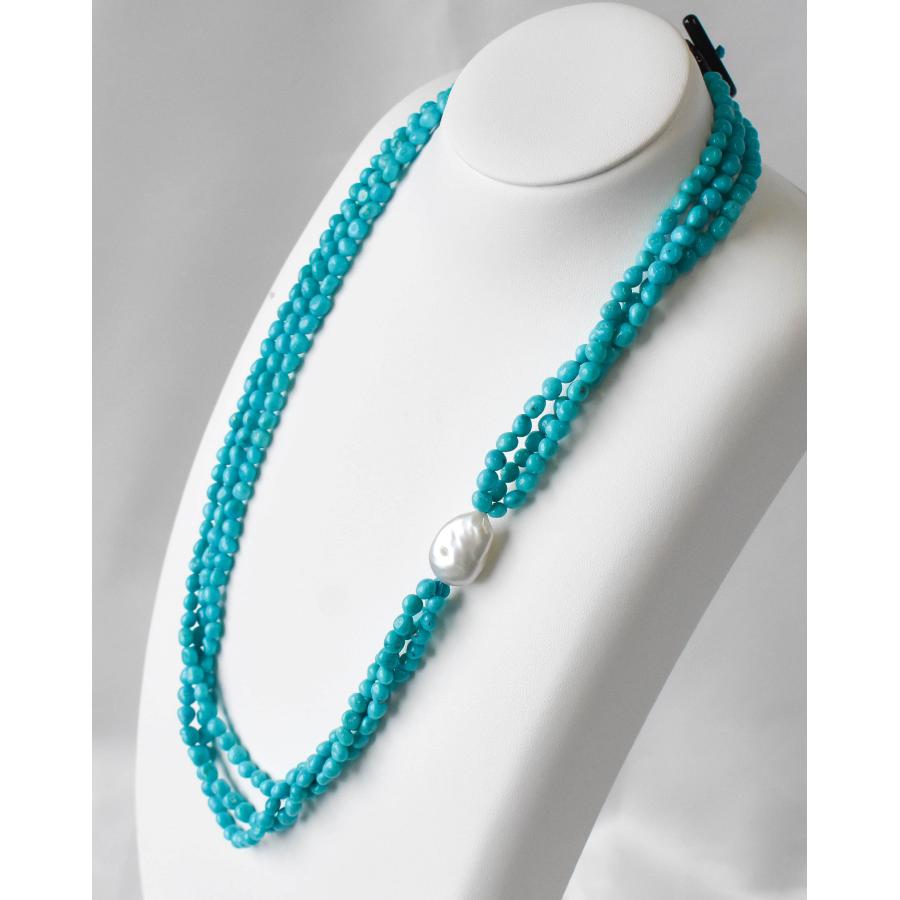 3連　パール　ネックレス　トルコ石 3連パールネックレストルコ石