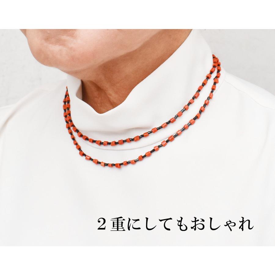 サンゴ ネックレス 天然 赤珊瑚 オニキス ロングネックレス 80cm 宝石