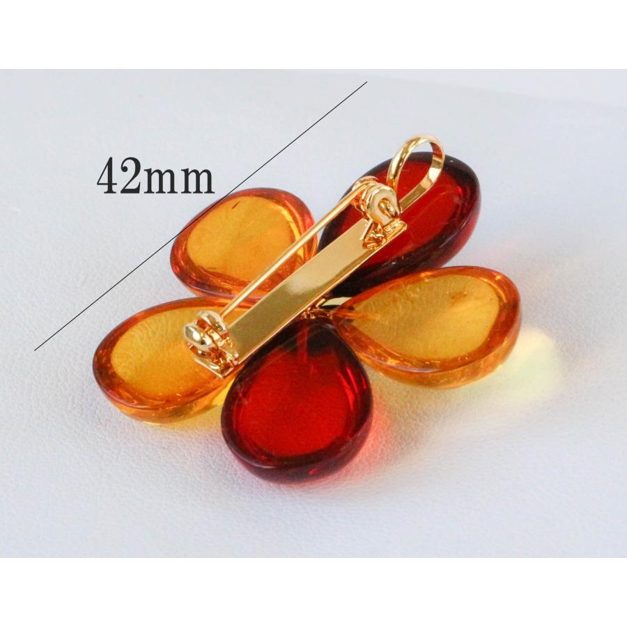 琥珀 イエローアンバー ピンブローチ レッドアンバー 花 フラワー