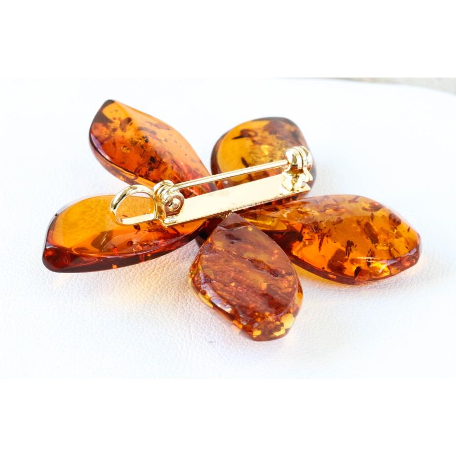 琥珀 イエローアンバー ブローチ 花モチーフ ペンダントトップ