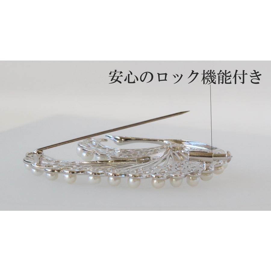 シルバー925 パール付きブローチ 淡水パール ブローチ 鶴 モチーフ シルバー925 優雅 冠婚葬祭 胸元