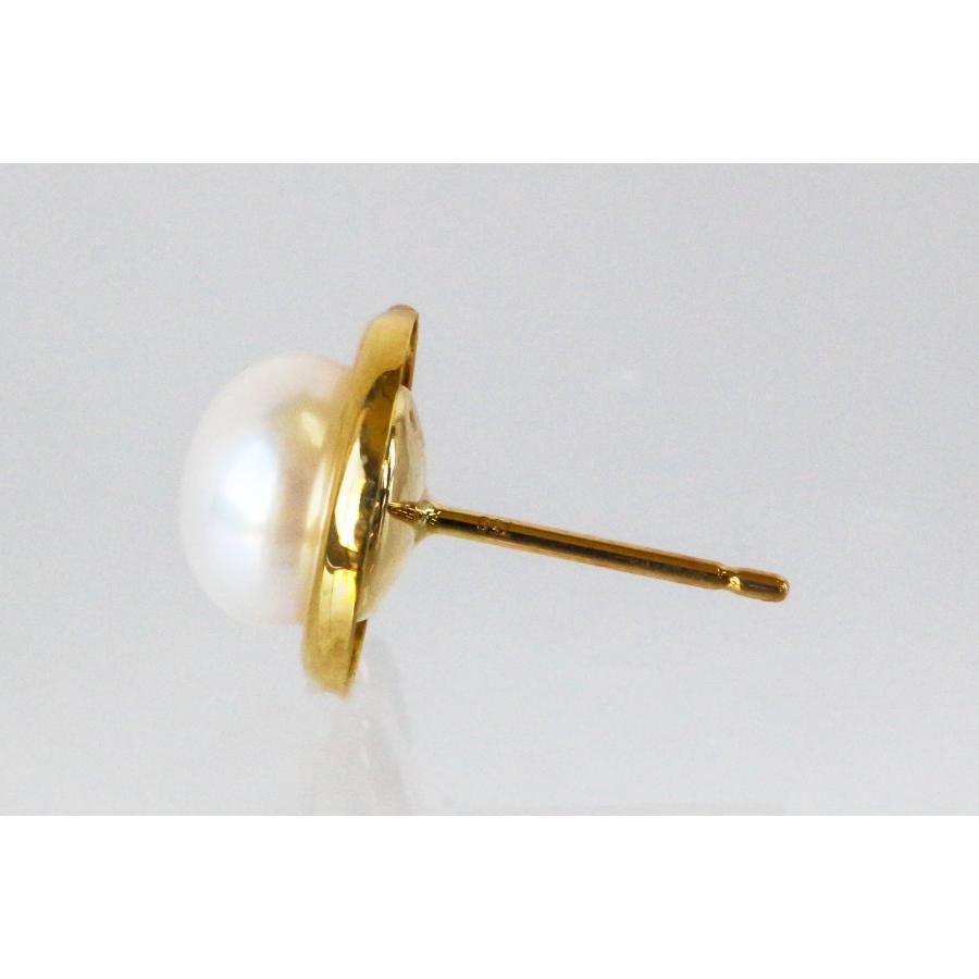 K18 イエローゴールド パールピアス 淡水真珠 ラウンド 7mm シンプル 上品 レディース アクセサリー 保証書付き 母の日 Gold Freshwater Pearl Earringsの画像