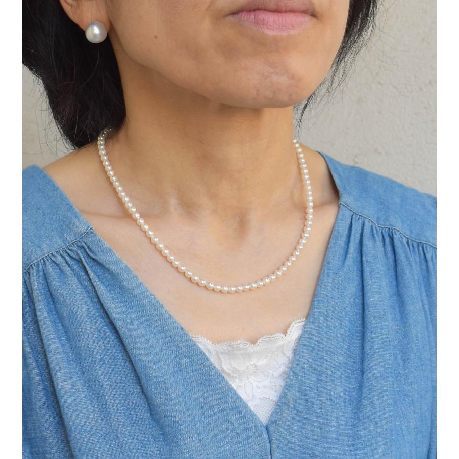 アコヤ真珠 ベビーパール ネックレス 4.5m シルバー 小粒 45cm 装着