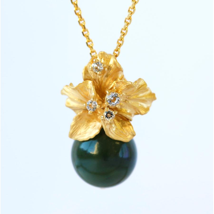 翡翠 ヒスイ ペンダントトップ シルバー925 ジルコニア フラワーモチーフ 花 ジェイド 緑 グリーン Jade Pendant Flower Silver925 Jewelry Green woman giftの画像