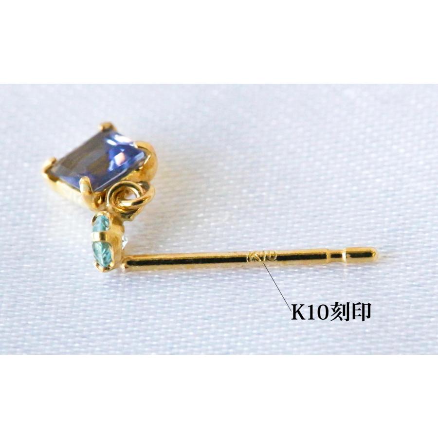 K10 アイオライト ブルートパーズ ピアス スクエアカット 揺れる 3月 