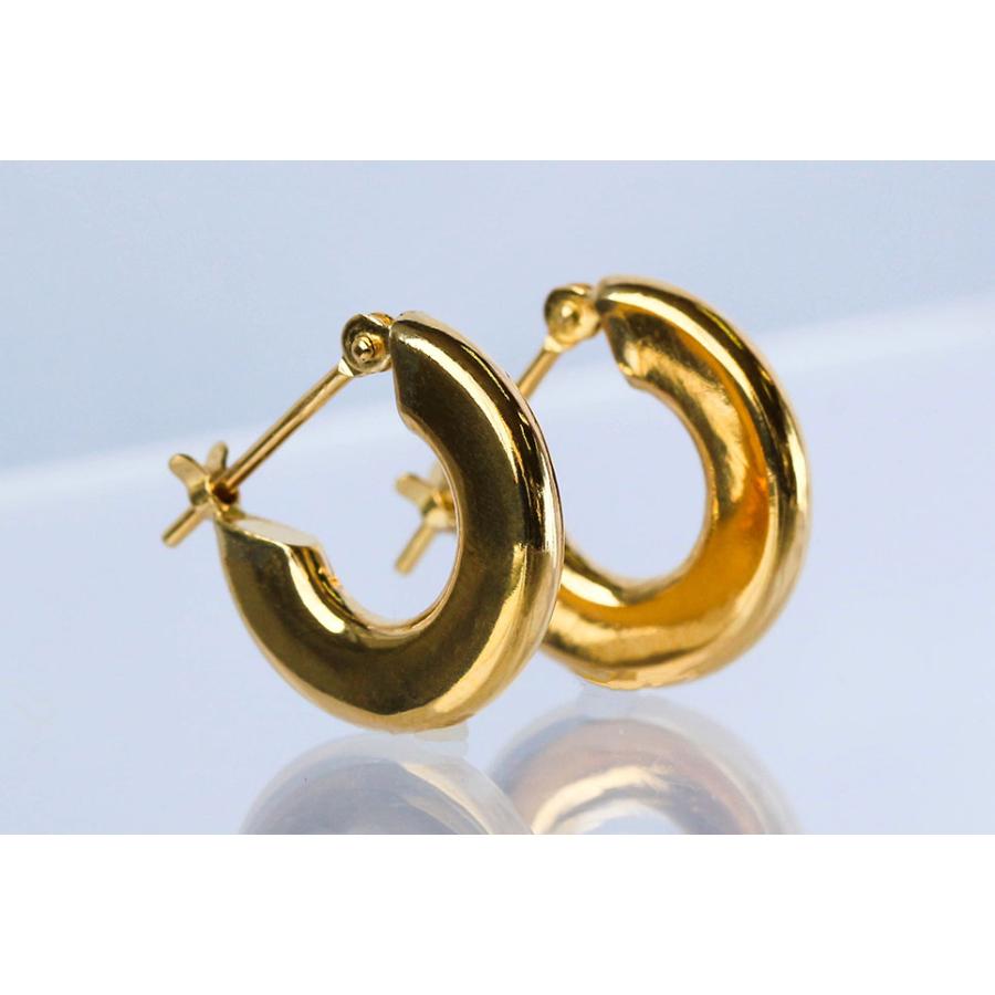 K18 イエローゴールド リング ピアス 小ぶり フープ 13.4mm スタッド 普段使い 上品 K18 Yellow Gold Hoop Earrings Small Stud Simpleの画像