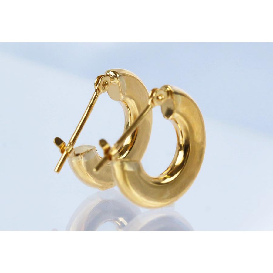 K18 イエローゴールド リング ピアス 小ぶり フープ 13.4mm スタッド 普段使い 上品 K18 Yellow Gold Hoop Earrings Small Stud Simpleの画像