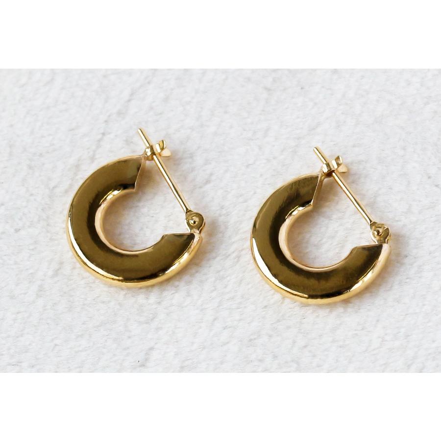 K18 イエローゴールド リング ピアス 小ぶり フープ 13.4mm スタッド 普段使い 上品 K18 Yellow Gold Hoop Earrings Small Stud Simpleの画像
