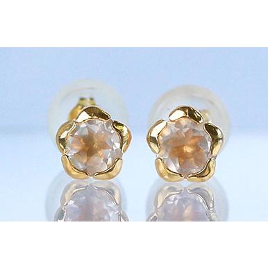 ローズクォーツ ピアス K18イエローゴールド スタッドピアス 4.7mm