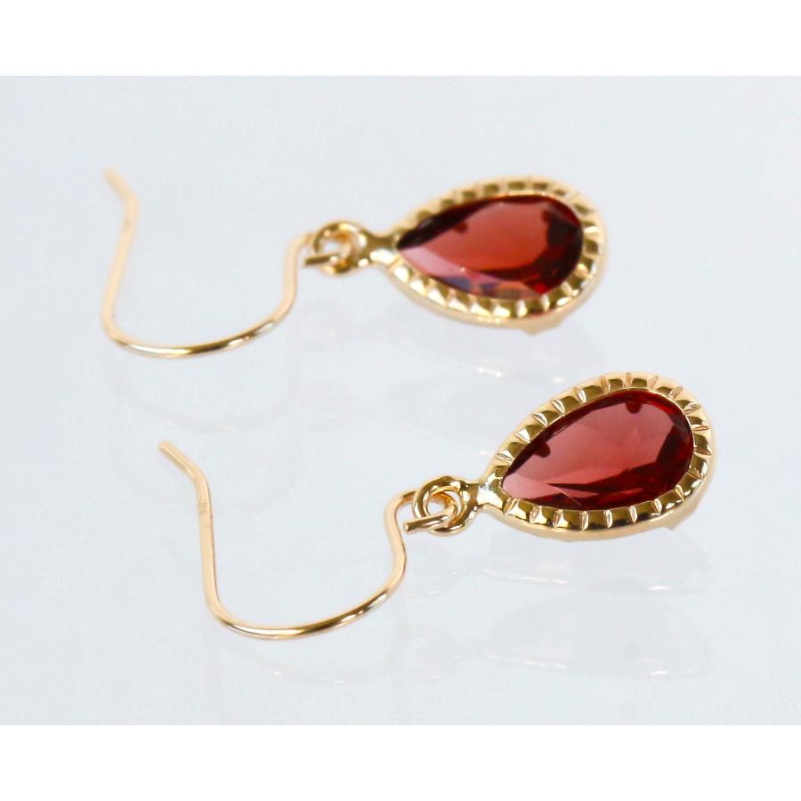 ガーネット ピアス K10イエローゴールド ドロップ 一粒 フックピアス 1月誕生石 Garnet K10YG Jewelry pear shape Earring hook January Birthstone_1
