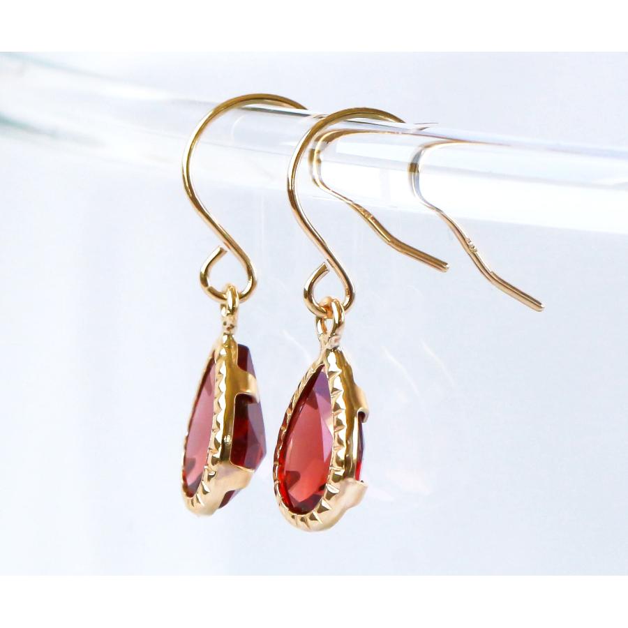 ガーネット ピアス K10イエローゴールド ドロップ 一粒 フックピアス 1月誕生石 Garnet K10YG Jewelry pear shape Earring hook January Birthstone_2