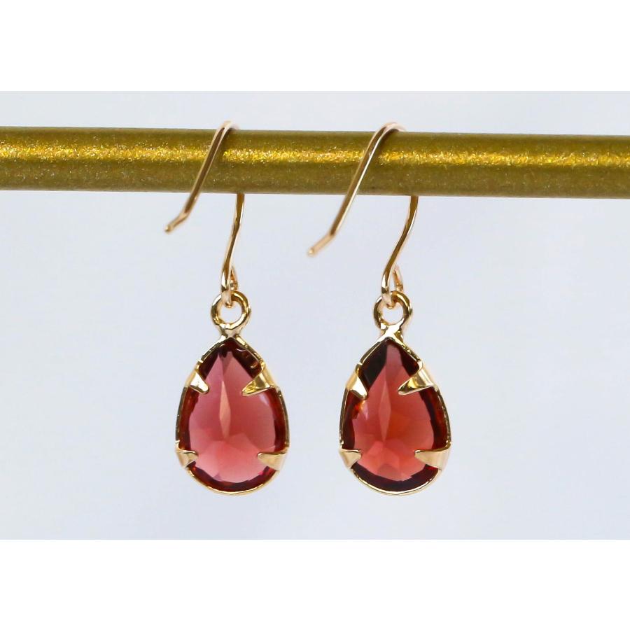 ガーネット ピアス K10イエローゴールド ドロップ 一粒 フックピアス 1