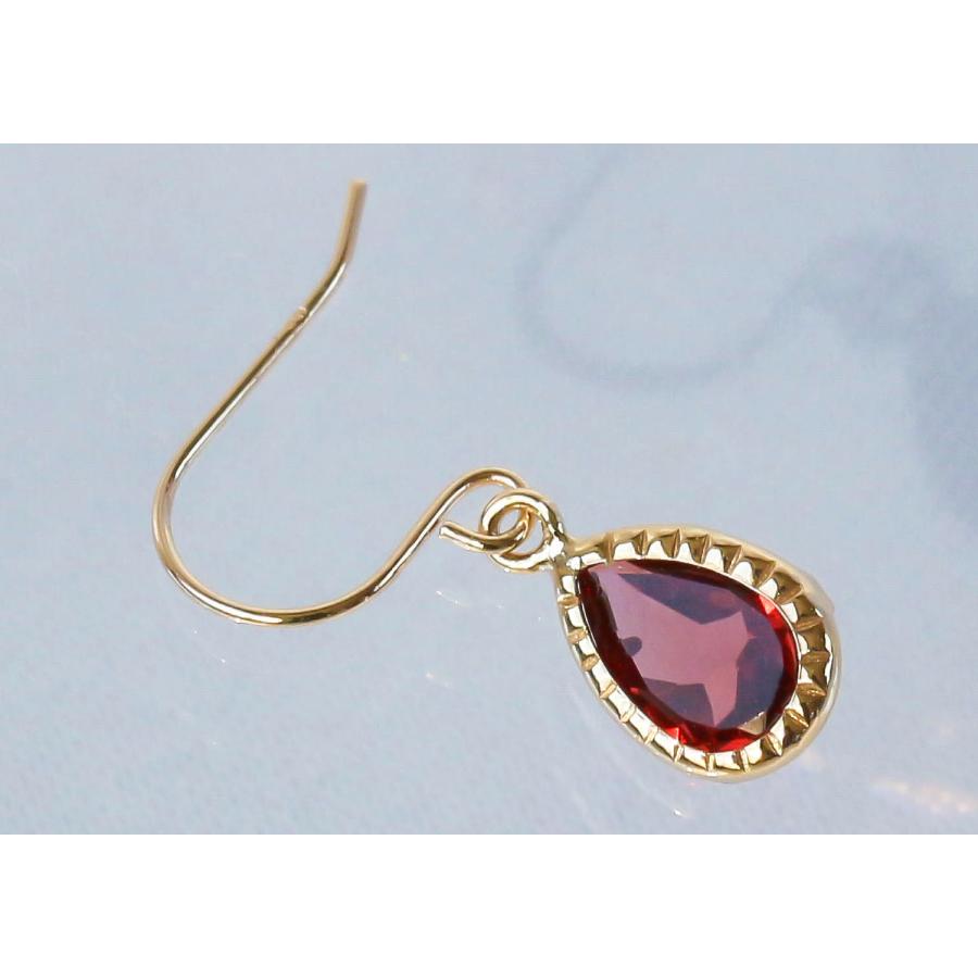 ガーネット ピアス K10イエローゴールド ドロップ 一粒 フックピアス 1月誕生石 Garnet K10YG Jewelry pear shape Earring hook January Birthstone_4